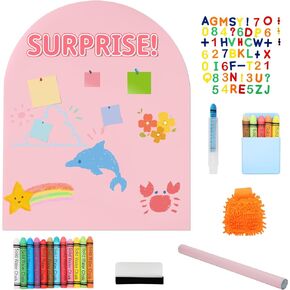 Magnetic Wall Decal for Kids Playroom, 40"x32" Magnetic Arch Wall Decal with Letters, Numbers, Chalk, Chalk Box& Accessories, Repeatable Writing Chalkboard for Home, Schooling and Games