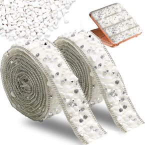 FULZTEY Glitter Crystal Rhinestone Ribbon,Light Purple Artificial Gems Rhinestone Strip for DIY Crafts,2.2 CM Width Rhinestone Tape,2 Yards Diamond Ribbon for DIY Car Clothes Wedding Party Decoration