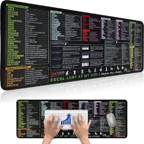 Excel Cheat Sheet Desk Pad - Mouse Shortcuts Keyboard Mat 31.5 X 11.8'' Large Gaming Mousepad Excel/Word/Powerpoint/Office Windows Short Cut Formulas Mats Non Slip Desktop Computer Pads for Work
