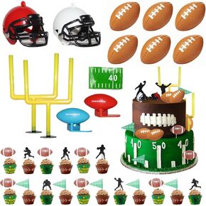 BiBo Football Cake Topper Decorations, 36 PCS Football Themed Cupcake Toppers Include Field Goal Post/Mini Helmet and Rugby Ball/Toothpicks for Birthday Party Supplies.