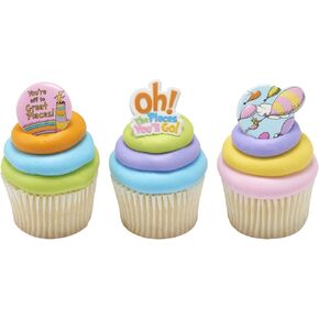 Decopac أوه ، الأماكن التي ستذهب إليها! حلقات Cupcake ، 24 Dr. Seuss Cupcake Decorations للتخرج ، الزفاف ، عيد ميلاد ، أغطية طعام آمنة للأطعمة - 24 حزمة