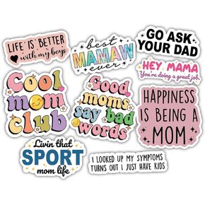 (10pcs) Mom Stickers Mothers Day Stickers Mama Mom Life Birthday Gift for Mom Funny Gifts Multiple Different Designs, Waterproof, UV- Resistant, Suitable for Tumbler, Laptop, Car, Truck