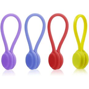 4 pcs Magnetic Needle Minders Silicone Magnetic Fabric Clips, Reusable Silicone Magnetic Cable Ties Twist Ties for Cross-Stitch Needle (Purple + Blue + Red + Yellow)