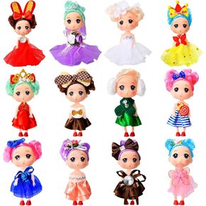 6PC 5 inch Princess Toys, Fashion Doll, Small Doll Party Set with 6 Posable Dolls in Sparkling Clothing, Sparkling Look with Tiara Accessory for Imaginative Play, Collecting