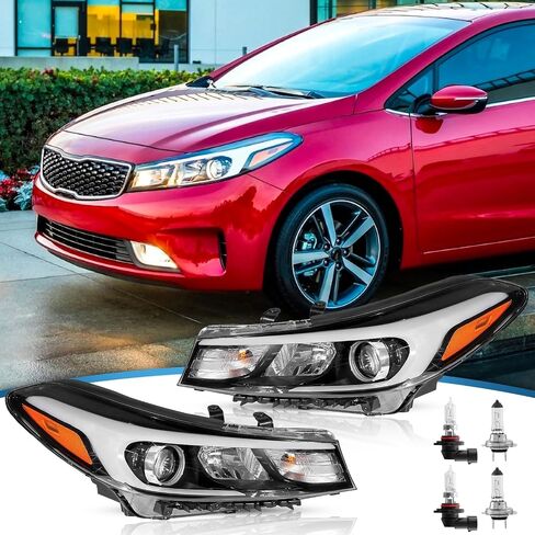 Right Headlight Assembly Compatible with 2017 2018 Kia Forte Halogen Front Passenger Side No LED w/Bulbs in Saudi Arabia