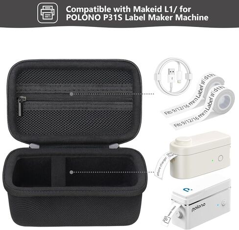 Carrying Case for Makeid L1/ for POLONO P31S/ for vretti Label Maker Machine, Portable Mini Bluetooth Labeler Storage Holder with Zipper Mesh Bag for Label Maker Tapes, Charging Cord, Blue in Saudi Arabia