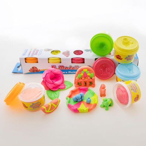 BAZIC Modeling Dough 1 Oz, 5 Fluorescent Colors, Non Toxic Soft DIY Modeling Clay with Mold Caps for Art and Crafts, Sculpting, Kids Children, 1-Pack in Saudi Arabia