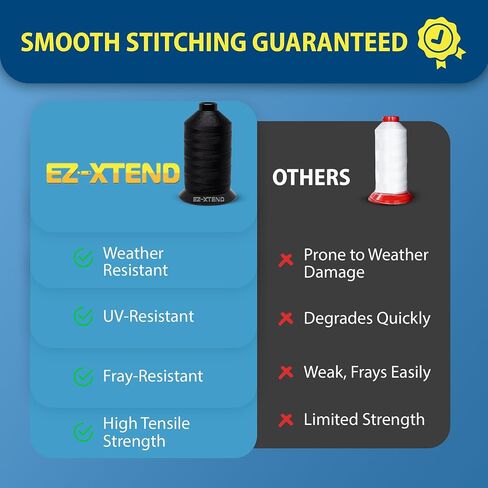 EZ-SENEND #138 BONDED POLYESTER THELL 100 ٪ American Made لتطبيقات الخياطة في الهواء الطلق والبحرية ، المظلات ، القنب ، قماش. لآلات الخياطة الثقيلة والصناعية (بيضاء ، 8 أوقية) in Kuwait