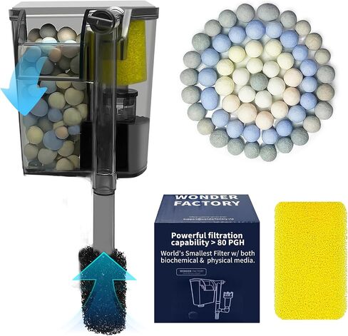 Wonderfactory Small Aquarium Filter 1 to 5 Gallon Fish Tank, 80 GPH HOB Hang on Back Included Sponge Ceramic Media Biological Material Filtration Water Pump Flow Adjustable in Saudi Arabia