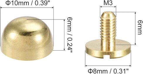 uxcell 10x6mm Round Studs Rivet Purse Handbag Feet Spike Brass Leather Craft Screw Back Rivets DIY 8 Sets in Kuwait