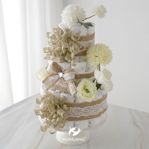 HUIHUANG Burlap Ribbon with Lace Wired Ribbon White Lace Jute Burlap Ribbon for Wreaths Rustic Crafts Bows Making Home Decor Gift Wrapping Wedding Decor Baby Shower Diaper Cake -2.5 inch x 10 Yards in Kuwait