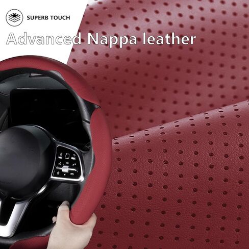 Car Steering Wheel Cover Nappa Leather Snap On 3Pcs Set Steering Wheel Wrap Non-Slip Protector Steering Wheel Accessories 14-15 inch Universal Black in Kuwait