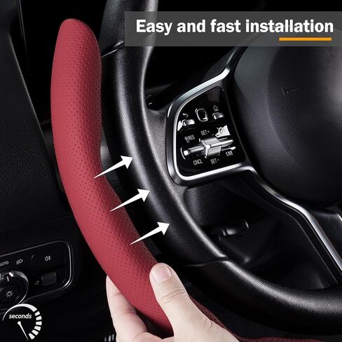 Car Steering Wheel Cover Nappa Leather Snap On 3Pcs Set Steering Wheel Wrap Non-Slip Protector Steering Wheel Accessories 14-15 inch Universal Black in Kuwait