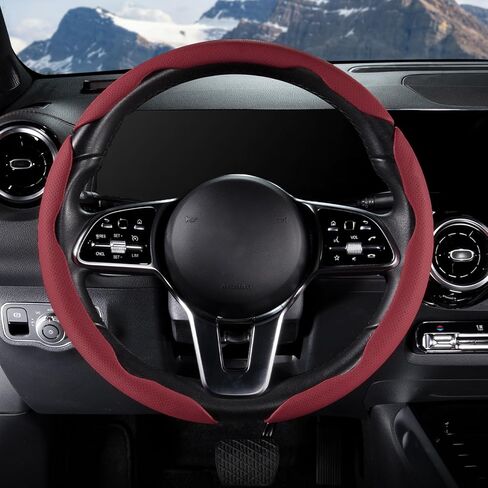 Car Steering Wheel Cover Nappa Leather Snap On 3Pcs Set Steering Wheel Wrap Non-Slip Protector Steering Wheel Accessories 14-15 inch Universal Black in Kuwait