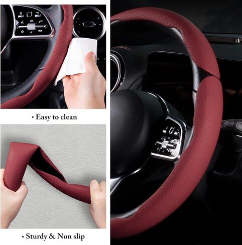 Car Steering Wheel Cover Nappa Leather Snap On 3Pcs Set Steering Wheel Wrap Non-Slip Protector Steering Wheel Accessories 14-15 inch Universal Black in Kuwait