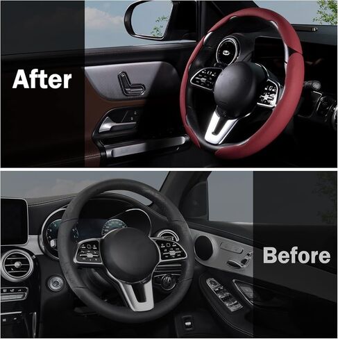 Car Steering Wheel Cover Nappa Leather Snap On 3Pcs Set Steering Wheel Wrap Non-Slip Protector Steering Wheel Accessories 14-15 inch Universal Black in Kuwait