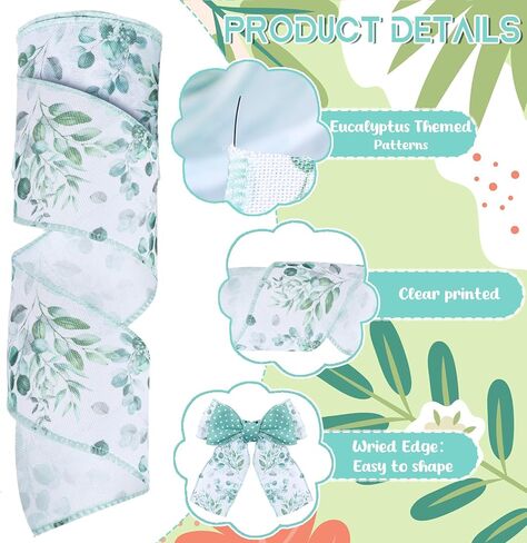 Spring Wired Edge Ribbon Retro Wild Floral Craft Ribbon Spring Fabric Ribbon for Wreath Bow Making DIY Wrapping Party Decor Supplies, 2 Rolls, 10 Yard (Green Wildflowers) in Kuwait