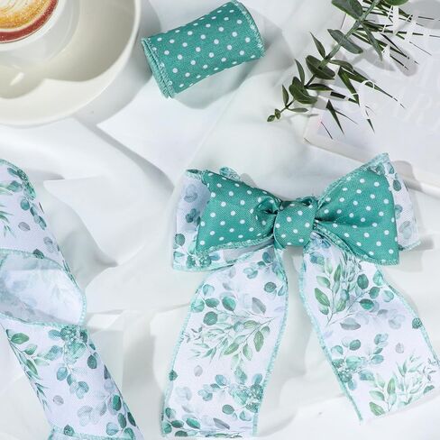 Spring Wired Edge Ribbon Retro Wild Floral Craft Ribbon Spring Fabric Ribbon for Wreath Bow Making DIY Wrapping Party Decor Supplies, 2 Rolls, 10 Yard (Green Wildflowers) in Kuwait