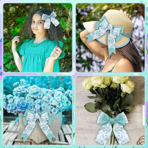 Spring Wired Edge Ribbon Retro Wild Floral Craft Ribbon Spring Fabric Ribbon for Wreath Bow Making DIY Wrapping Party Decor Supplies, 2 Rolls, 10 Yard (Green Wildflowers) in Kuwait