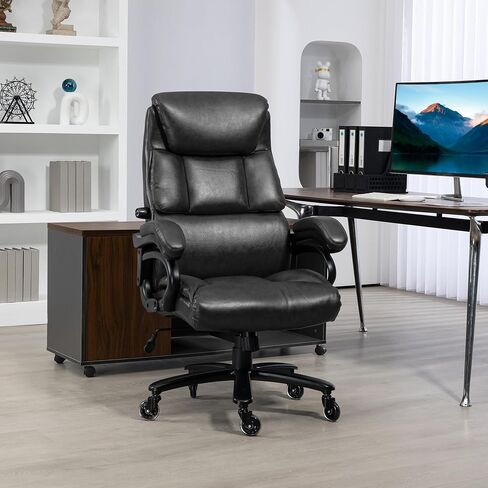 Vinsetto 400lbs Big and Tall Office Chair, PU Leather Executive Office Chair for Heavy People with Extra Wide Seat, Tilt Rock and Padded Armrests, Black in Saudi Arabia