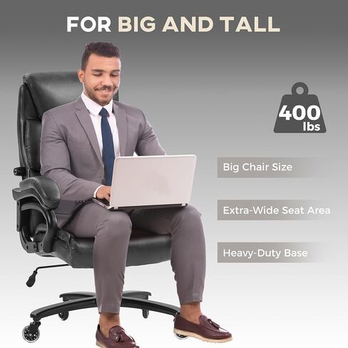 Vinsetto 400lbs Big and Tall Office Chair, PU Leather Executive Office Chair for Heavy People with Extra Wide Seat, Tilt Rock and Padded Armrests, Black in Saudi Arabia