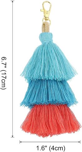 uxcell Tri-Layered Tassels 6.7Inch Tassel Bag Charm Bohemian Keychains Handmade Tassel Keychain for DIY Projects, Jewelry Making, Decoration (Rose Red/Red/Orange) in Kuwait