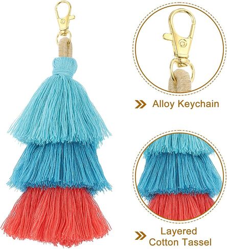 uxcell Tri-Layered Tassels 6.7Inch Tassel Bag Charm Bohemian Keychains Handmade Tassel Keychain for DIY Projects, Jewelry Making, Decoration (Rose Red/Red/Orange) in Kuwait