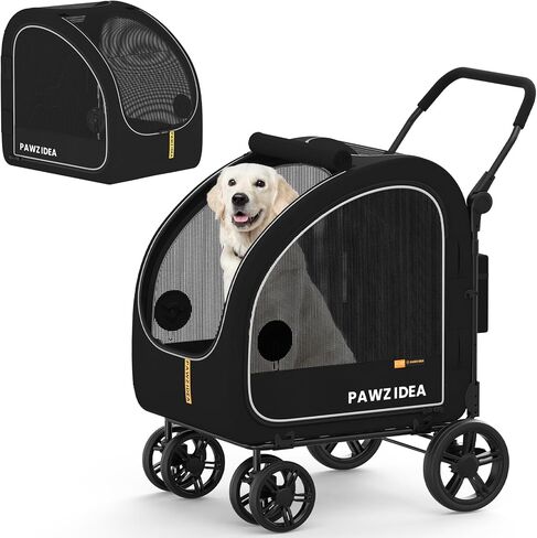 عربة القطط PAWZIDEA 4 في 1، عربة الحيوانات الأليفة للكلاب الصغيرة والمتوسطة مع حامل قابل للفصل، مظلة سهلة القفل بدون سحاب، مقعد سيارة للكلاب بحزام الأمان، منزل مريح، عربات ركض للكلاب قابلة للطي، سلة تخزين كبيرة in Kuwait