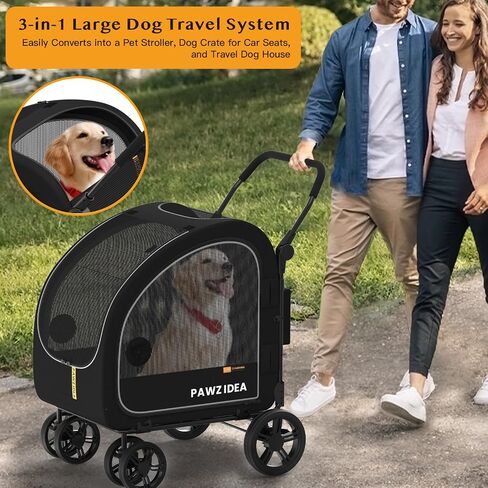 عربة القطط PAWZIDEA 4 في 1، عربة الحيوانات الأليفة للكلاب الصغيرة والمتوسطة مع حامل قابل للفصل، مظلة سهلة القفل بدون سحاب، مقعد سيارة للكلاب بحزام الأمان، منزل مريح، عربات ركض للكلاب قابلة للطي، سلة تخزين كبيرة in Kuwait