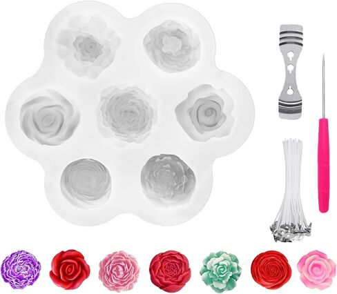 3D Flower Silicone Candle Molds Set 1 Piece for Candle Making, Soap, Resin, Chocolate, Candy, Cake Dessert, Concrete Art Crafts - DIY Mold Kit (Flowers) in Kuwait
