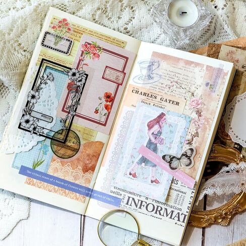 Siblymona 170pcs ملصقات Scrapbooking Pack ، ملصقات Junk Journal عتيقة الحزمة Kraft Papers Diary Planner Diary Notebook DIY Crafts (A) in Saudi Arabia