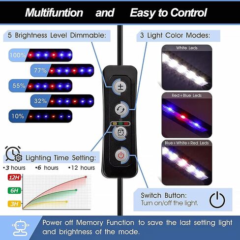 Nano Fish Tank Clip on Light with Timer LED Aquarium Light Full-Spectrum 3 Modes 5 Brightness Dimmable,Memory Function Flexible Gooseneck White+Red+Blue LED Aquarium Plant Lamp (6W for 6-12inch) in Saudi Arabia