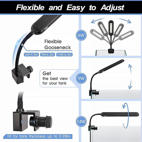 Nano Fish Tank Clip on Light with Timer LED Aquarium Light Full-Spectrum 3 Modes 5 Brightness Dimmable,Memory Function Flexible Gooseneck White+Red+Blue LED Aquarium Plant Lamp (6W for 6-12inch) in Saudi Arabia