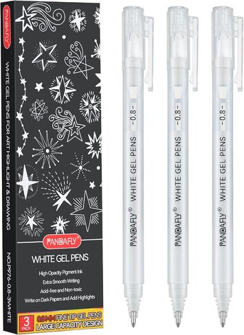 PANDAFLY White Gel Pens, Fine, Medium & Bold Tip Ink Pens for Journaling, Art, or Drawing - For Art Gifts, Holiday Gifts & DIY Projects, White Ink, 05/08/10mm Assorted Tip Sizes - 3 Pack in Saudi Arabia