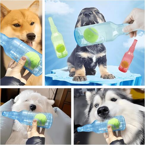 Cute Tough Dog Toy Rubber Bottle Squeaky Dogs Chew Toy Long Lasting Interactive Fetch Toy for Teething Tennis Ball Included (Blue, Medium) in Saudi Arabia