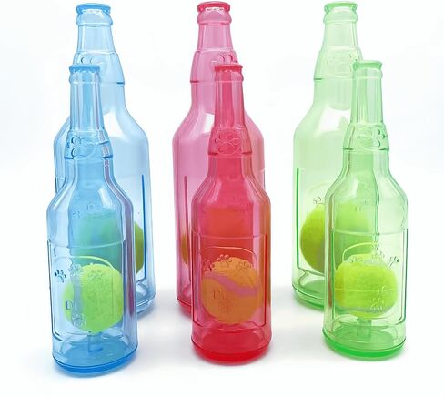 Cute Tough Dog Toy Rubber Bottle Squeaky Dogs Chew Toy Long Lasting Interactive Fetch Toy for Teething Tennis Ball Included (Blue, Medium) in Saudi Arabia