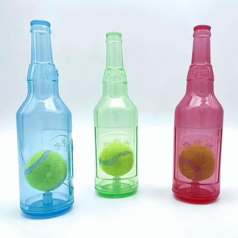 Cute Tough Dog Toy Rubber Bottle Squeaky Dogs Chew Toy Long Lasting Interactive Fetch Toy for Teething Tennis Ball Included (Blue, Medium) in Saudi Arabia