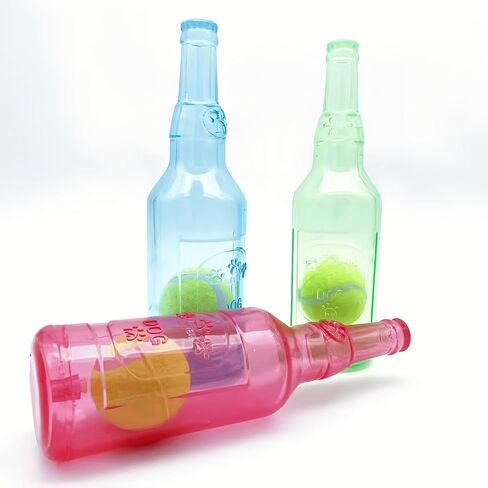 Cute Tough Dog Toy Rubber Bottle Squeaky Dogs Chew Toy Long Lasting Interactive Fetch Toy for Teething Tennis Ball Included (Blue, Medium) in Saudi Arabia