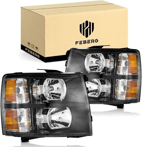 [OE Style Anti-Yellowing Headlights for 2007-2013 Chevy Silverado 1500, 07 08 09 10 11 12 13 14 Silverado 2500HD 3500 Headlight Assemblies Chrome Housing Amber Reflector Left+Right Side in Saudi Arabia
