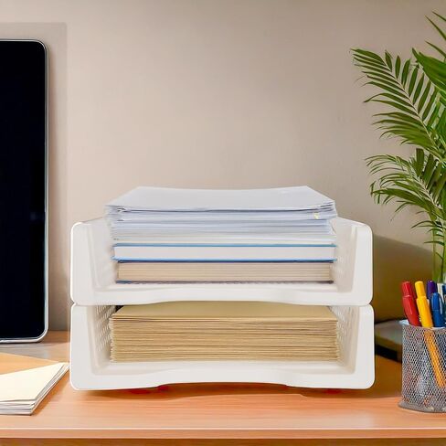 Letter Tray Desk Organizer – Stackable Paper Organizer for Home & Office, Durable Plastic Paper Tray for Desk, A4 & Letter-Size Document Holder (Black) in Kuwait
