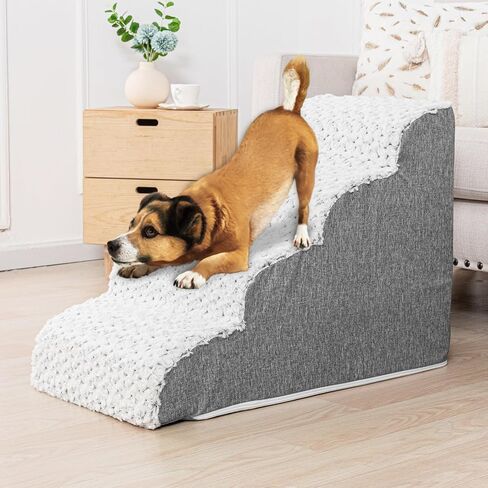 Curved Dog Stairs for High Beds Sofa 4-Steps for Small Dogs and Cats Pet Stairs for High Bed Couch Climbing Non-Slip Balanced Pet Step Indoor in Saudi Arabia