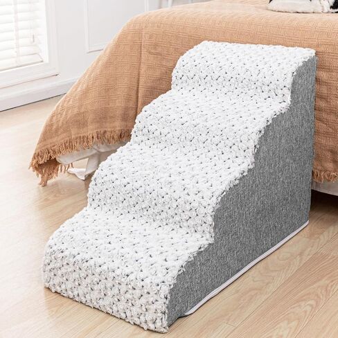 Curved Dog Stairs for High Beds Sofa 4-Steps for Small Dogs and Cats Pet Stairs for High Bed Couch Climbing Non-Slip Balanced Pet Step Indoor in Saudi Arabia