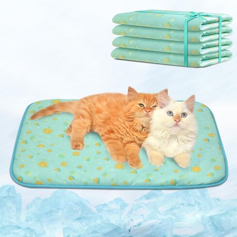 NWK 4pcs Dog Cooling Mat Ice Silk Mat for Dogs & Cats Portable & Washable Pet Blanket, Car Seats, Beds for Summer (Medium (27.5'' x 20'' x 0.3''), Green Leaf) in Kuwait