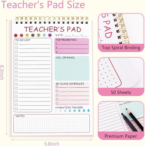 المعلم لإجراء قائمة المفكرة ، 8.3 × 5.8 بوصة مدرس ، دفتر ملاحظات قائمة مراجعة دوامة لجداول الفصل الدراسي ، المخطط اليومي ، المهام المدرسية وتحديد الأهداف (الوردي) in Kuwait