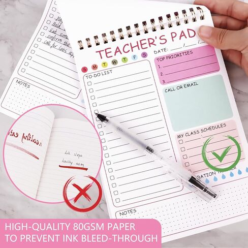 المعلم لإجراء قائمة المفكرة ، 8.3 × 5.8 بوصة مدرس ، دفتر ملاحظات قائمة مراجعة دوامة لجداول الفصل الدراسي ، المخطط اليومي ، المهام المدرسية وتحديد الأهداف (الوردي) in Kuwait