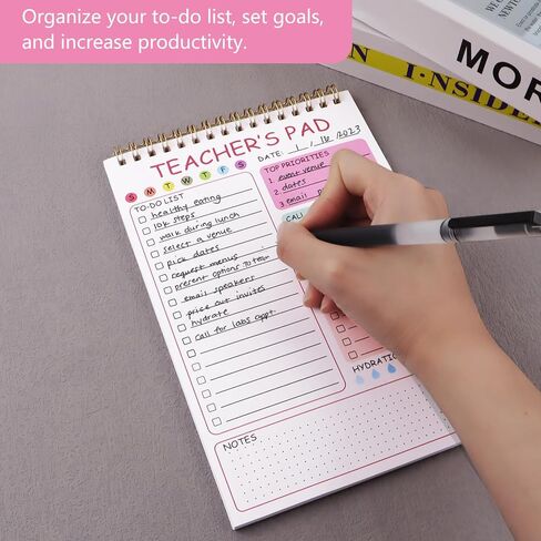 المعلم لإجراء قائمة المفكرة ، 8.3 × 5.8 بوصة مدرس ، دفتر ملاحظات قائمة مراجعة دوامة لجداول الفصل الدراسي ، المخطط اليومي ، المهام المدرسية وتحديد الأهداف (الوردي) in Kuwait
