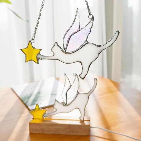 Angels Black Cat Suncatcher Lamp - Cat Memorial Gifts for Loss of Cat Sympathy Gift Stained Glass Window Hanging Pet Memorial Cat Gifts (Black) in Saudi Arabia