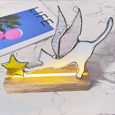 Angels Black Cat Suncatcher Lamp - Cat Memorial Gifts for Loss of Cat Sympathy Gift Stained Glass Window Hanging Pet Memorial Cat Gifts (Black) in Saudi Arabia