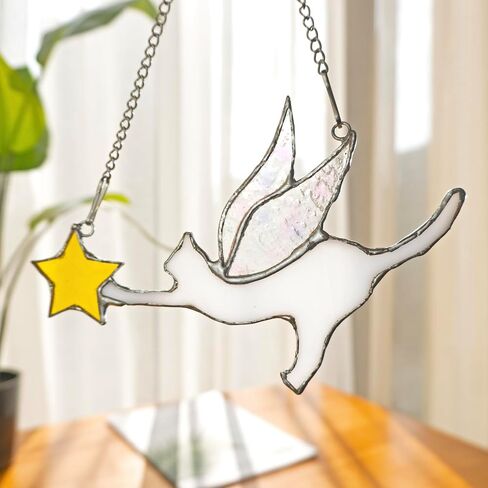 Angels Black Cat Suncatcher Lamp - Cat Memorial Gifts for Loss of Cat Sympathy Gift Stained Glass Window Hanging Pet Memorial Cat Gifts (Black) in Saudi Arabia