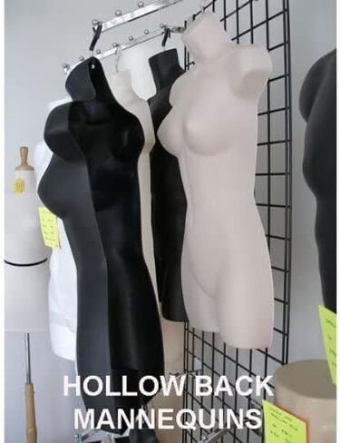 DisplayTown Female Mannequin Hip Long Torso Hollow Back Body Stackable Dress Form with Hanging Hook for Tshirt Display, Countertop, Craft Show, Photos and Design, S-M Clothing Size (Silver, Set of 2) in Kuwait